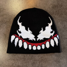 (Black) Knit Venom Fashion Cap Casual Streetwear And Warmth Hat With Design Brim No