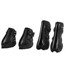 4pcs Horse Leg Protectors PU Shell Breathable Front Hind Boots Black L