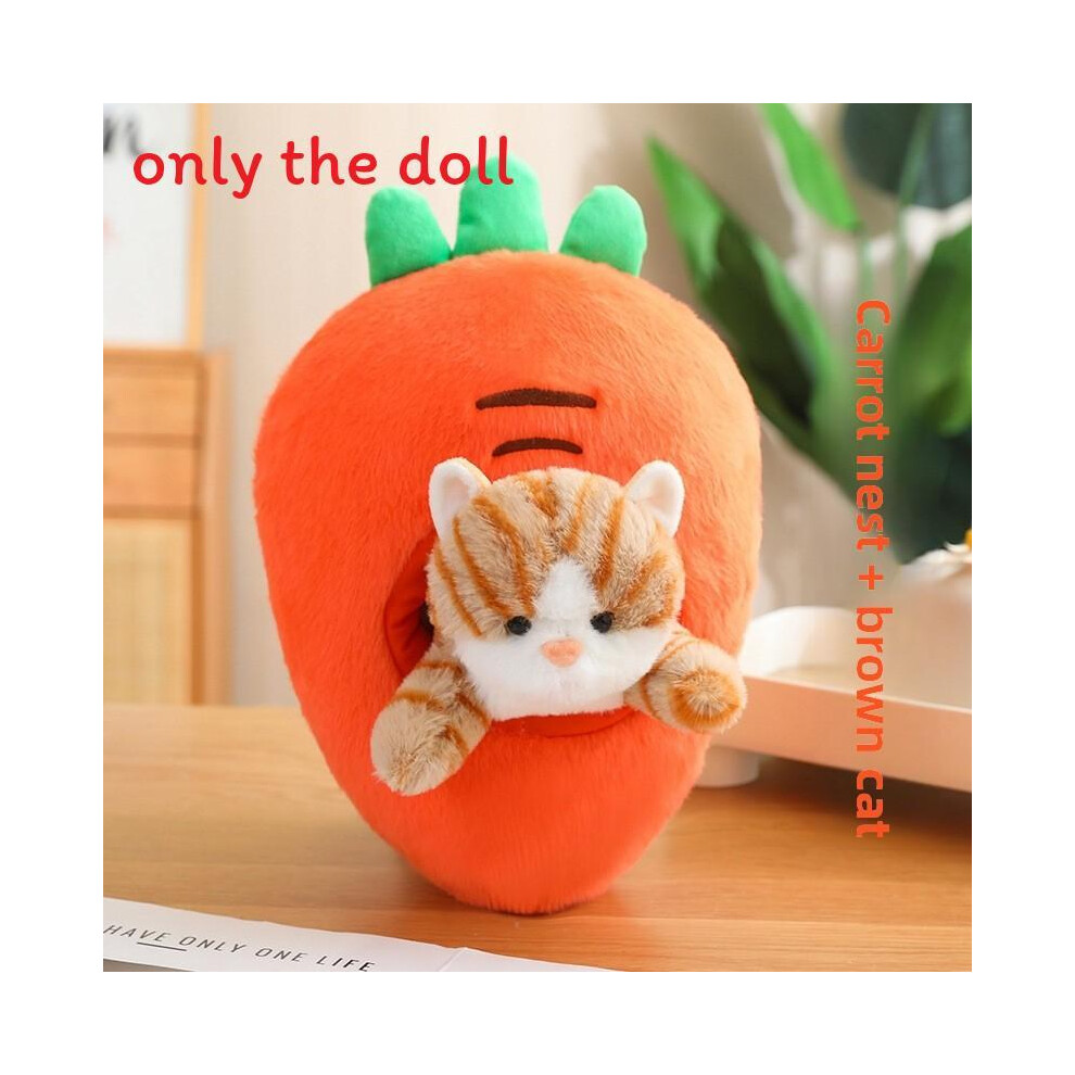 (Carrot Brown, Small) Plushie Cuter Cat With Removable Fruit Pillow For Playtime Giftgiving And-image-OPC-PMQVCBT-NEW