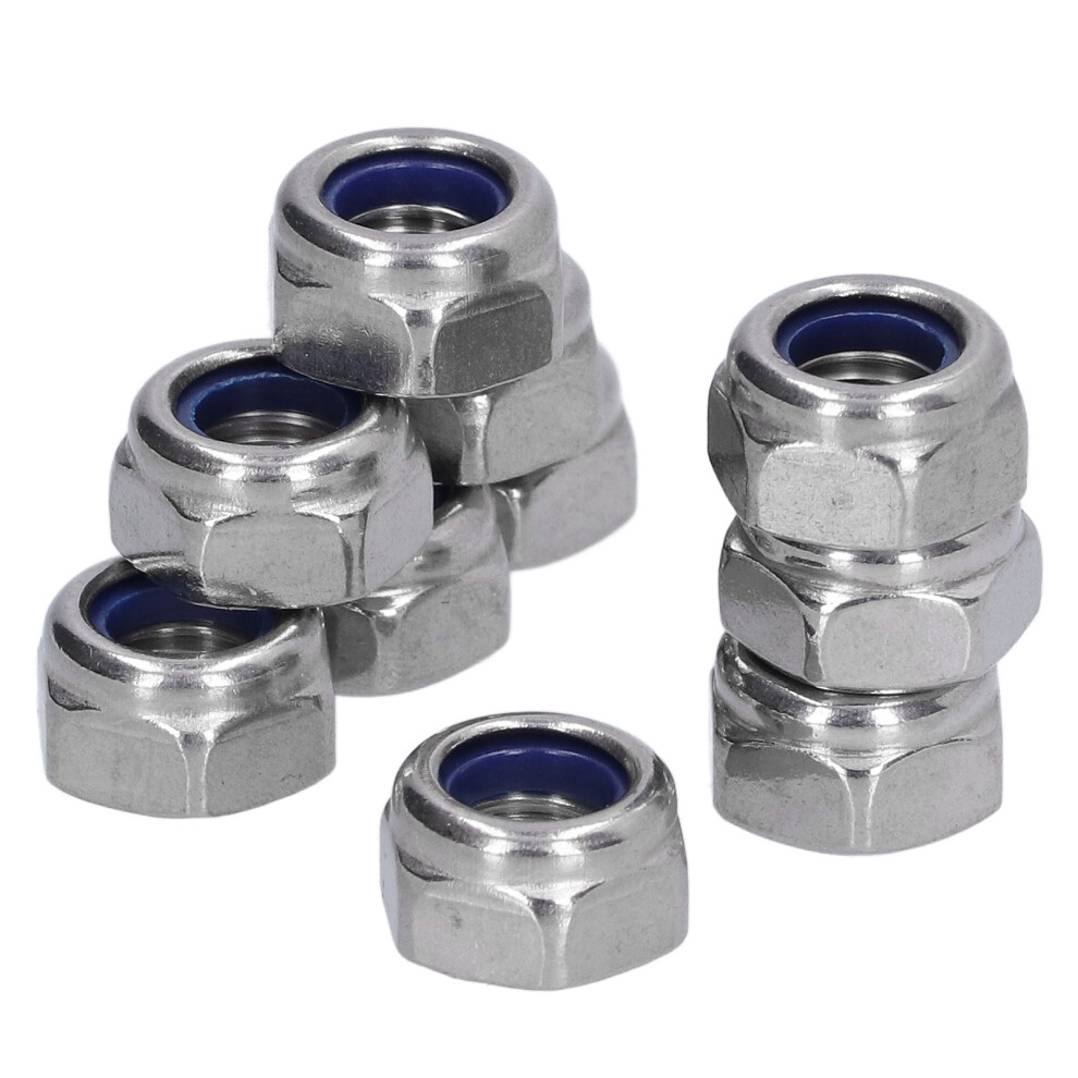 100Pcs M6 Stainless Steel Nylon Insert Lock Nut Fastener Set Kit 5021357869602