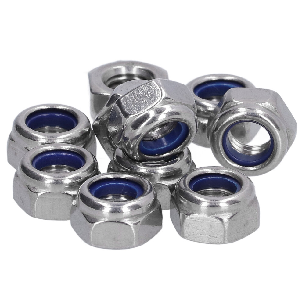 100Pcs M8 Stainless Steel Nylon Insert Lock Nuts Fastener Kit 4601357869386