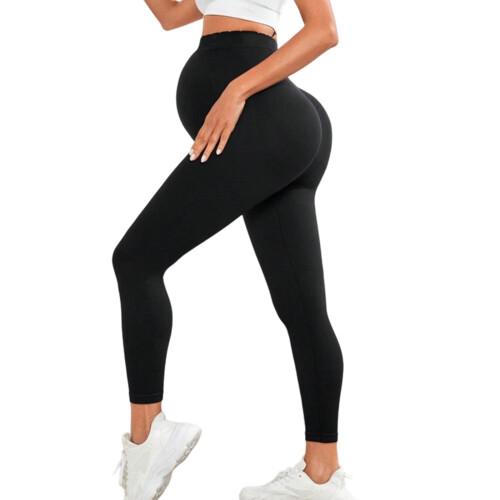 Smooth Soft Pregnancy Leggings Full Coverage Belly-Black M