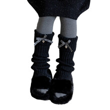 Harajuku Bows Knits Long Socks Leg Warmers for Women-Black