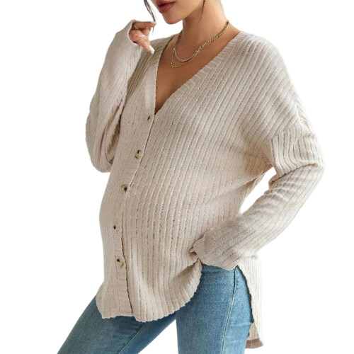Button Down Maternity Top Drop Shoulder Cardigan Gentle-Khaki S