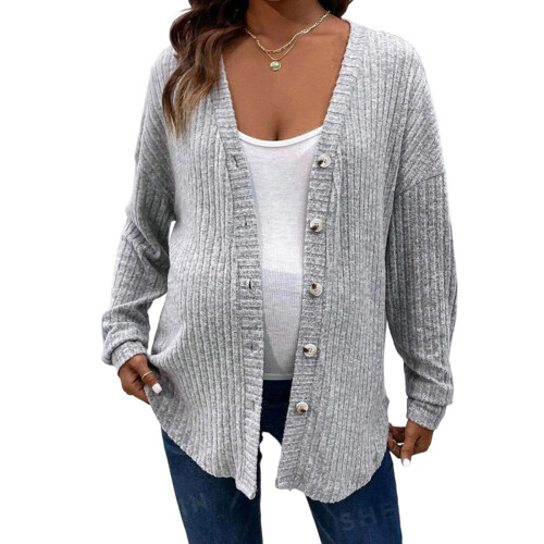 Nursing Wear Button Up Shirt Drop Shoulder Cut-Light Grey M