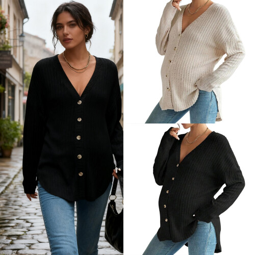 Nursing Wear Button Up Shirt Drop Shoulder Cut-Light Grey M 2