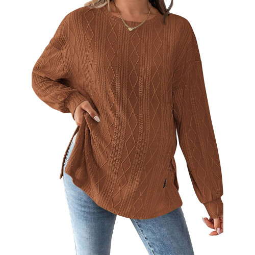 Long Sleeve Maternity Top With Elastic Design For-brown 2XL