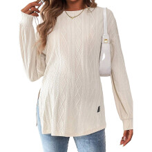 Breathable Long Sleeve Maternity Top With Elastic-apricot S