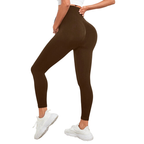 Smooth Maternity Yogas Pants Quick Drying Nylon-Coffee color M