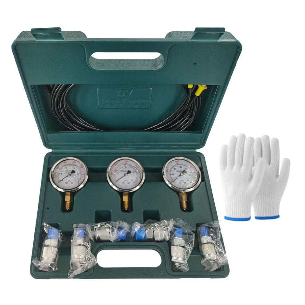 Hydraulic Pressure Gauge Kit For Excavator Construction Machinery With 6 Test Couplings 3 Gauges 3 Test Hoses 9354506684501