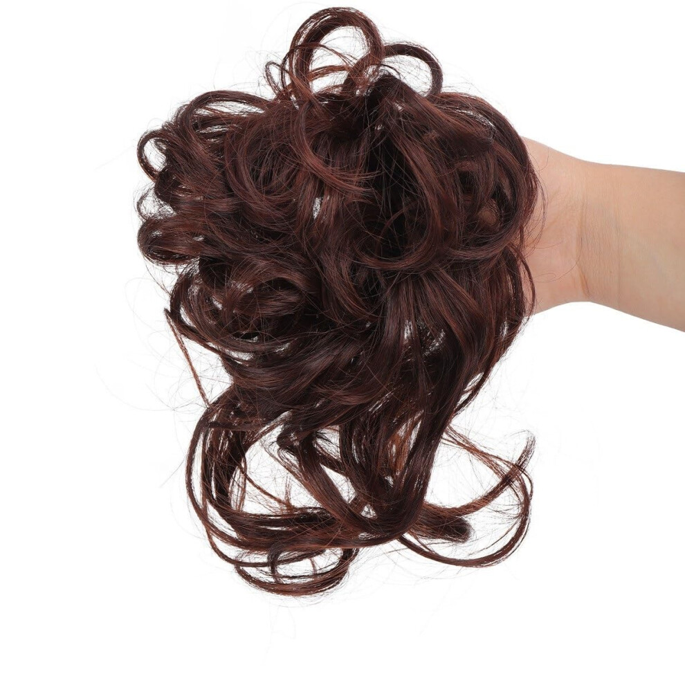 Unisex Brown Donut Hair Extensions Curly Messy Bun Updo Scrunchy Wavy Hairpiece Dark Ponytail Extension