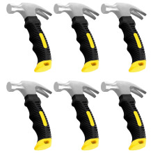 6 Pack 8oz Small Claw Hammer Stubby Mini Pin Hammer With Non-Slip Handle For Picture Hanging Home DIY Yellow