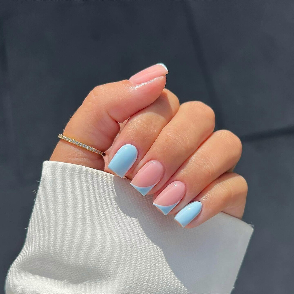 Kikidex (As Show, One Size) 24Pcs Wearable Advanced Blue Smudge Manicure Sheets Removable Wearable Special Sheets False Nails