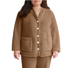 Flauschige Fleece-Jacke für Damen,-dunkelbraun XXL