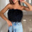 Dames tanktop van imitatiebont Strapless Bandeau Tube-Witte S 6
