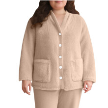 Flauschige Fleece-Jacke für Damen, Pyjama-Oberteil,-Khaki S