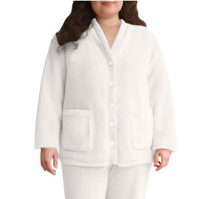 Flauschige Fleece-Jacke für Damen, Pyjama-Oberteil,-Weiß S