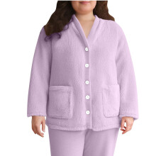 Flauschige Fleece-Jacke für Damen, Pyjama-Oberteil,-Lila XXL
