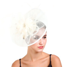 Leichter Feder-Mesh-Schleierhut, atmungsaktiv, eleganter-Beige