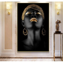 African Art Black Gold Woman Painting Canvas Wall Art 40x70cm Inner Frame Scandinavian Living Room Decor 16x28 Inches