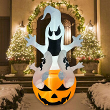 (As show, One size) Inflatable Pumpkin Ghost, Halloween Decoration, Giant Inflatable, Cute, Horror Yard Decoration, Built-in LED Light(EU Plug)