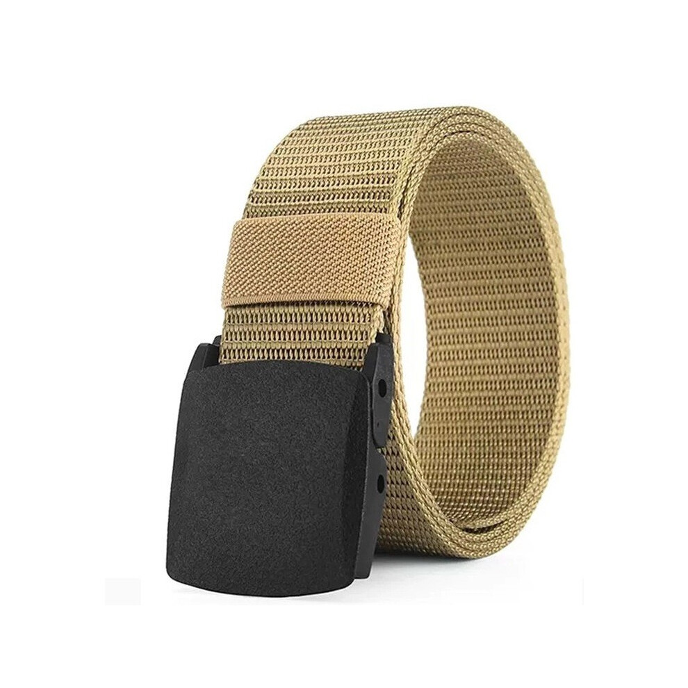 (BlackButtonKhakiBody) Solid Color Simple Plastic Buckle Mens Nylon Woven Waist Belt Daily For Use-image-OPC-PMQVZZB-NEW