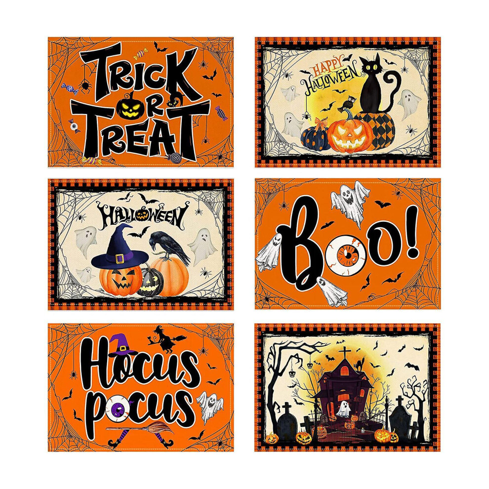 Kikidex (As Show, One Size) Halloween Placemats 6 Pieces, Cotton And Linen Placemats 30M X 45Cm, Washable Kitchen Placemats