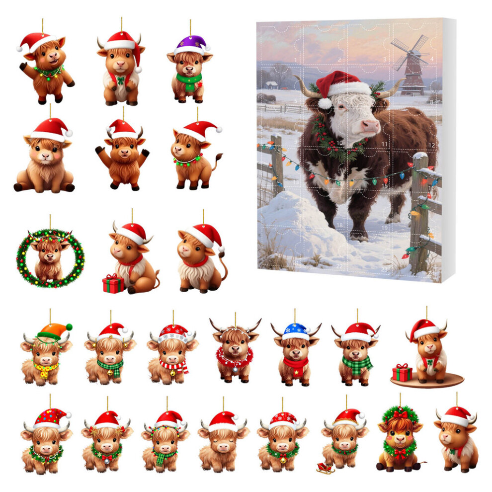 (Style J) Themed Cow Christmas Countdown Calendar Acrylic Celebrations Decorations Hanging-image-OPC-PMQW2RM-NEW