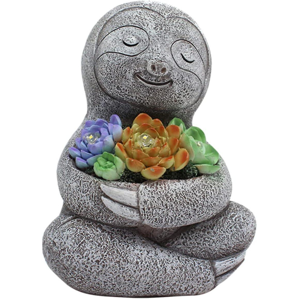Kikidex (As Show, One Size) Sloth Statue, Sloth Succulent Sculpture | Resin Animal Ornament With Solar S For Garden Yard Lawn Decor, Housewarming Gift Light