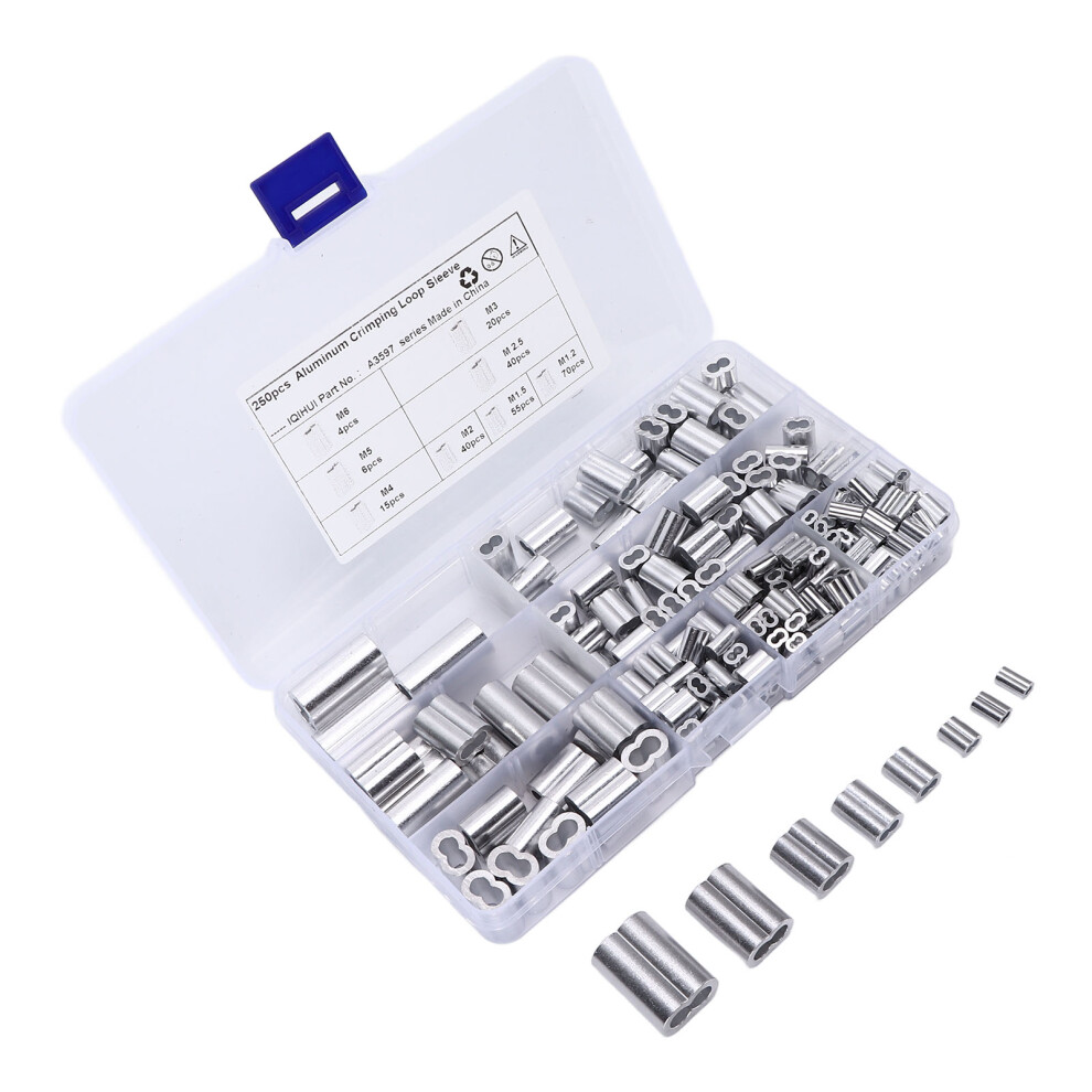 250Pcs Aluminum Cable Ferrule Kit, M1.2-M6, Double Barrel Loop Sleeves 3611357877039