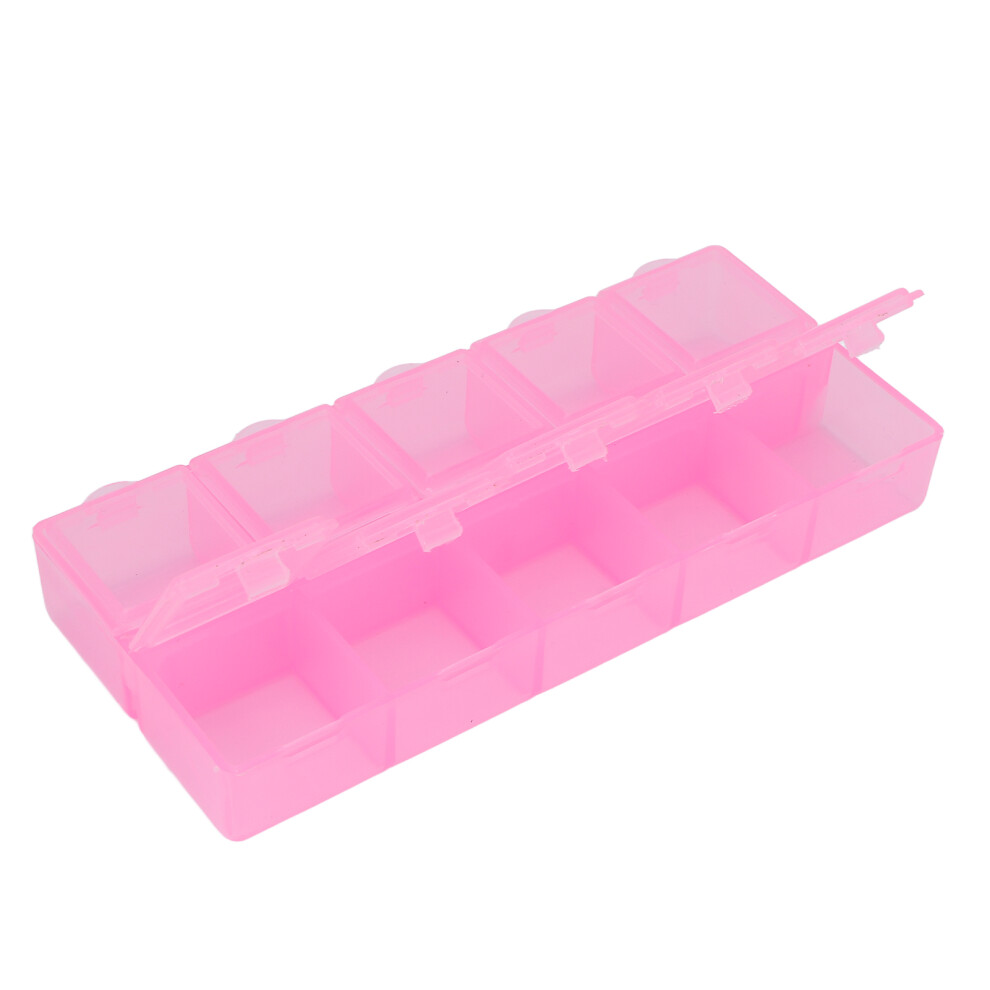 Pink Bead Container 10 Compartments Durable Portable Plastic Organizer