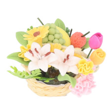 Échelle 1:12 Panier miniature de fleurs et de fruits couleur