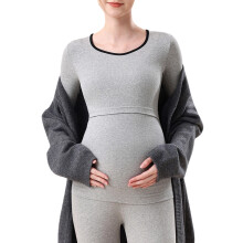 Winter Warm Postpartum Nursing Pajama Set Cotton-Gray 2XL