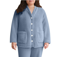 Flauschige Fleece-Jacke für Damen, Pyjama-Oberteil,-Himmelblau S