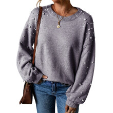 Perlenpullover für Damen, ärmellos, schulterfrei,-Grau XXXXL