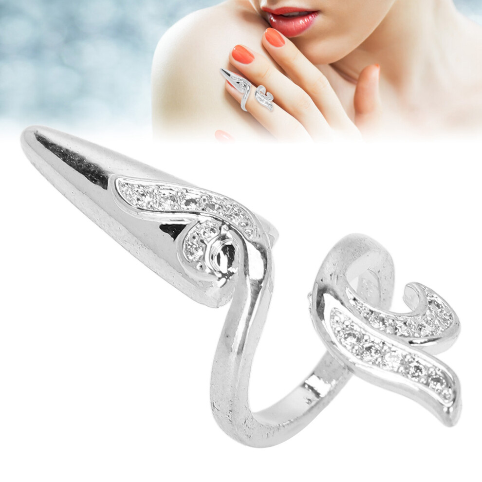 Silver Charming Rhinestone Fingernail Rings For Women Nail Cover Art 3X1.3cm