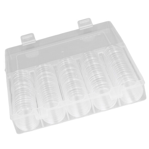 100 Pieces Plastic Transparent Coin Storage Box with Capsules