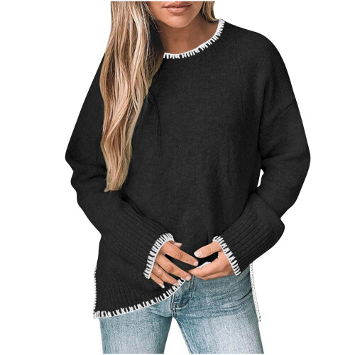 Womens Pullover Sweaters Long Sleeve Neck Casual Loose-Black M