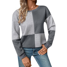 Women's Loose-fitting Long-sleeved Color Block-Dark Grey XL