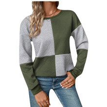 Women's Loose-fitting Long-sleeved Color Block-Army Green S