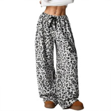Women's plush printed cute loungewear pajama pants-White XL