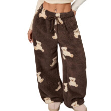 Women's plush printed cute loungewear pajama-brown bear XXL