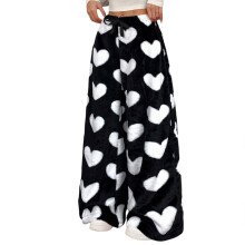 Women's plush printed cute loungewear-White love heart XXL