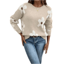 Women's Floral Pattern Round Neck Long Sleeve Casual-apricot M