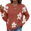 Women's Floral Pattern Round Neck Long Sleeve-brick red L 5