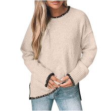 Womens Pullover Sweaters Long Sleeve Neck Casual Loose-Khaki S