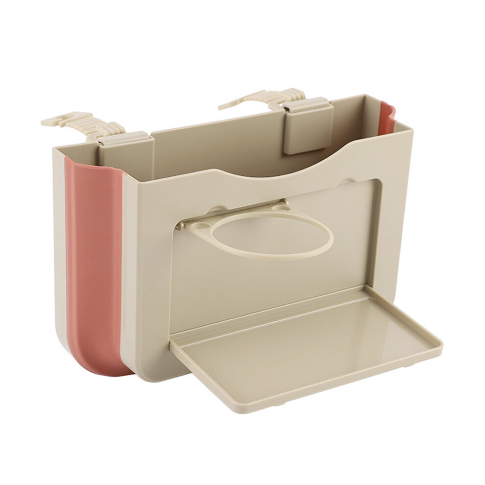 Beige ( 4) Foldable Car Trash Can Seat Back Waste Bin Clip Container Paper Box