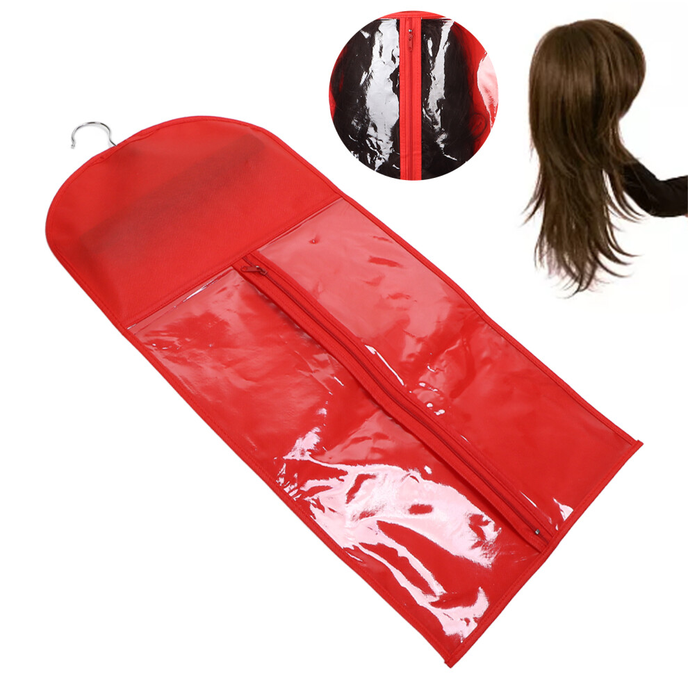 Dustproof Red Hair Extensions Storage Bag with Durable Zipper & Hanger