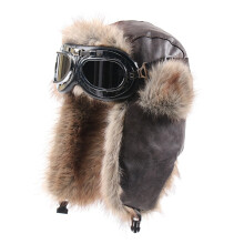 Thickened Winter Hat Windproof PU Leather Trapper Hat-coffee