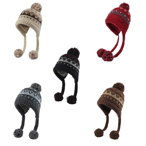Thermally Insulated Skull Cap Nordic Pattern Elastic-Beige 1